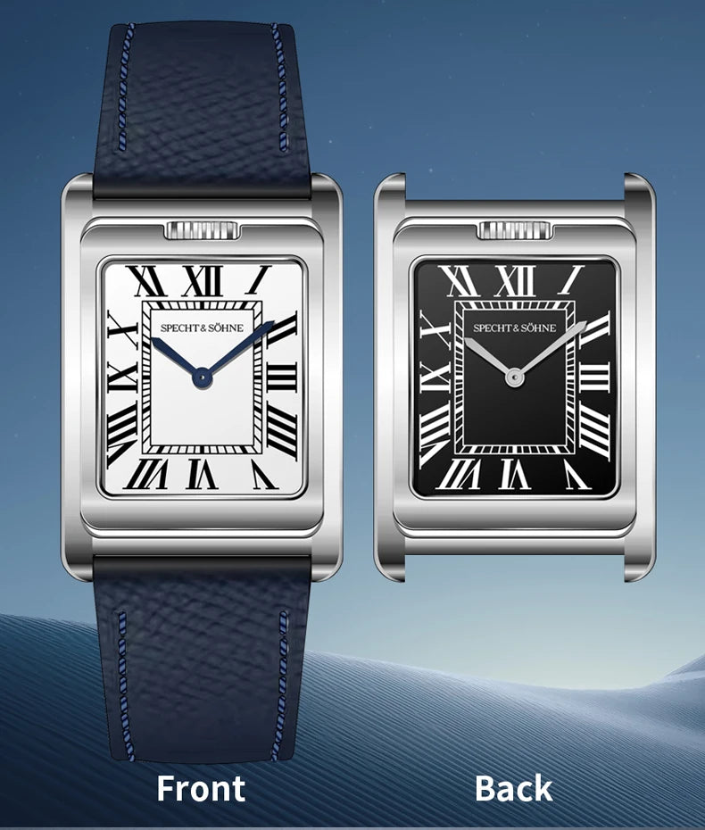 2025 New Specht & Söhne Double Face Square Watch For Men Sports Watches Overturn Stainless Steel Sapphire Crystal 50M Waterproof