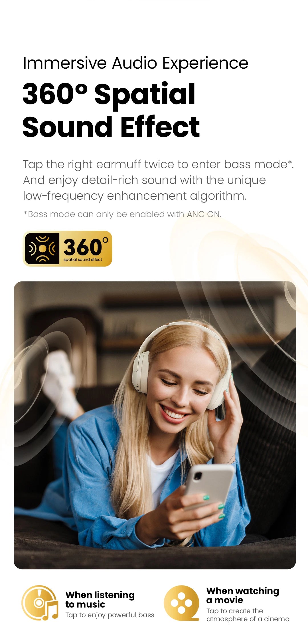 HAYLOU S30 Wireless Bluetooth 5.4 ANC Headphones 43dB Noise Cancelling Headsets with 40mm Driver, 80H Playtime Hi-Res Audio Earphones