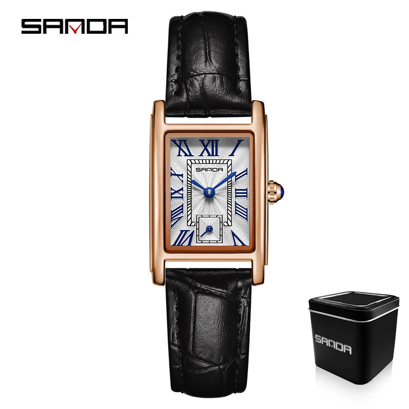 SANDA 1116 Women’s Elegant Quartz Watch  Rectangle Dial, Water Resistant & Business Design