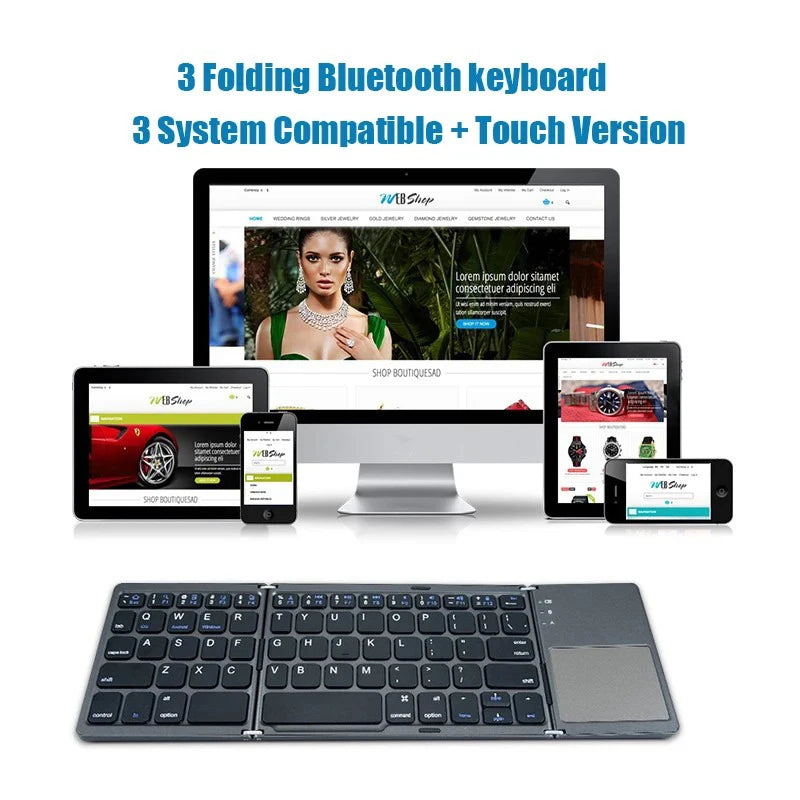 Three Bluetooth Keyboard with Touchpad Tri-fold Keyboard Mini Keyboard Rechargeable Keyboard for PC Windows Android IOS Mac