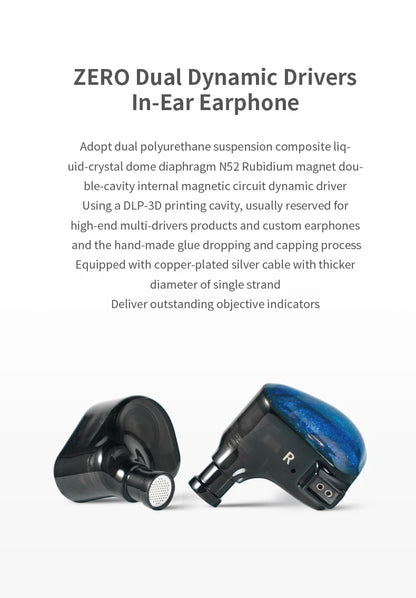 TRUTHEAR x Crinacle ZERO Wired IEM Earphones Dual Dynamic Drivers HiFi Bass Earbuds with 0.78mm 2Pin Cable for Gaming & Music