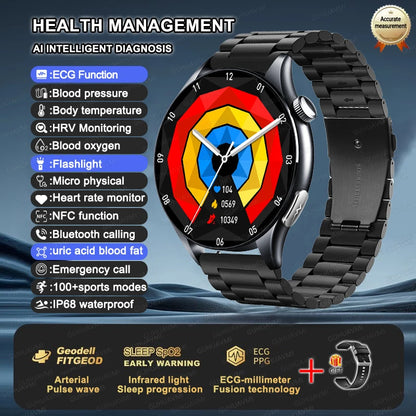 2025 Health Smartwatch for Xiaomi & Huawei ECG + PPG, Blood Pressure, SpO2, Body Analysis, Bluetooth Calling & NFC