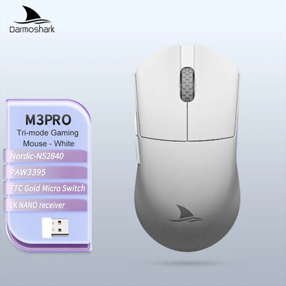 Ratón gaming Darmoshark M3Pro 2.4G BT inalámbrico trimodo con sensor PAW3395 N52840, 26000DPI, para manos grandes, controlador macro para gaming