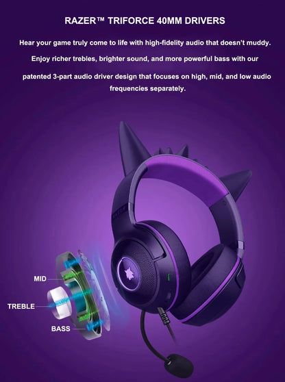 Razer Pokémon Gengar Edition Kraken Kitty V2 RGB Gaming Headset – USB Wired, TriForce 40mm Drivers, HyperClear Cardioid Microphone Gaming Headphones