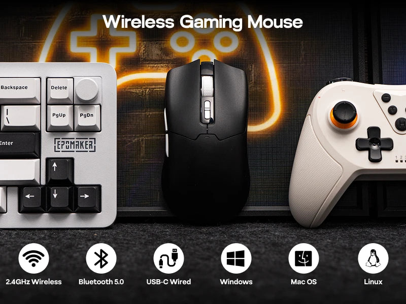 Mouse da gaming EPOMAKER Click Lite cablato/BT/wireless 2.4GHz con sensore PAW3311, da 800 a 24000 DPI e batteria da 500mAh per PC/Mac/Linux