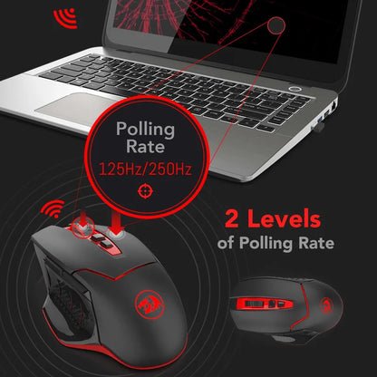 Ratón gaming inalámbrico Redragon M690-1 2.4Ghz con cambio de DPI, 2 botones laterales, 2400 DPI, diseño ergonómico, 8 botones - Negro