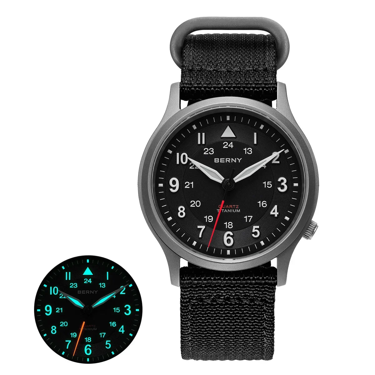 BERNY Titanium Watches for Men Classic Mens Field Watch Easy Read Outdoor Quartz Wristwatch Super Luminous Sapphire 5ATM