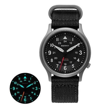 BERNY Titanium Watches for Men Classic Mens Field Watch Easy Read Outdoor Quartz Wristwatch Super Luminous Sapphire 5ATM
