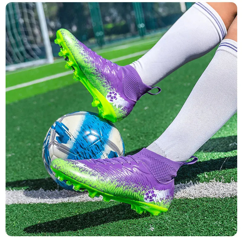 Men Women Football Boots High-top Non-Slip Soccer Sneakers Breathable Futsal Training Shoes Outdoor Grass Ankle Soccer Cleats