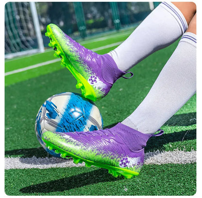 Men Women Football Boots High-top Non-Slip Soccer Sneakers Breathable Futsal Training Shoes Outdoor Grass Ankle Soccer Cleats