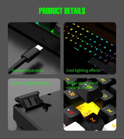 60% compact wired keyboard with 61 key membrane layout, RGB backlighting, ergonomic design, small and portable office computer