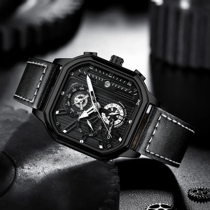 CRRJU Fashion Square Dial Leather Mens Watches Luxury Sport Waterproof Watch Man Chronograph Quartz WristWatches Homme+Box