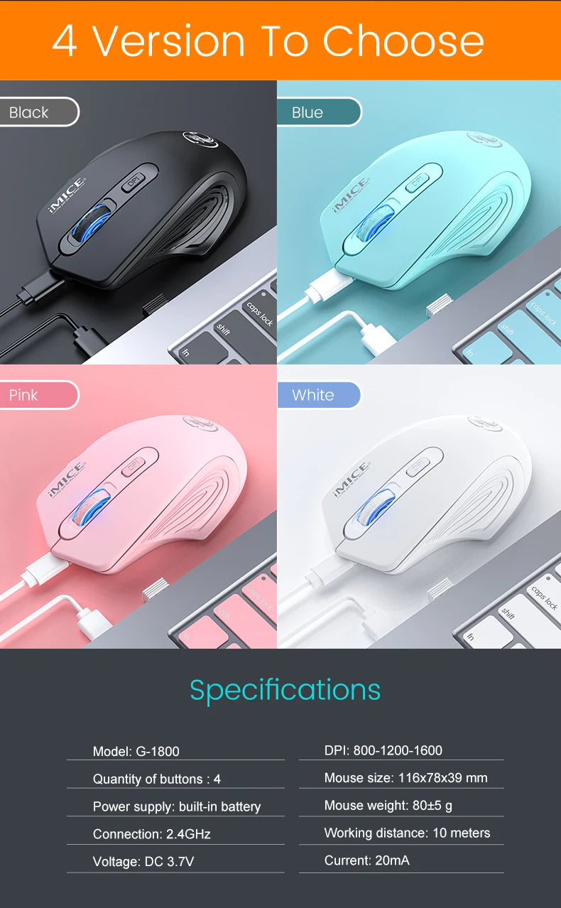 Ratón inalámbrico silencioso recargable con DPI ajustable de 1600, conexión 2.4GHz, clic silencioso para oficina, compatible con PC y portátil