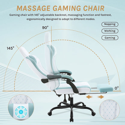 Cadeira de computador giratória WOLTU com função de massagem, cadeira de escritório ergonómica com almofada e apoio para os pés, cadeira gaming ajustável em altura