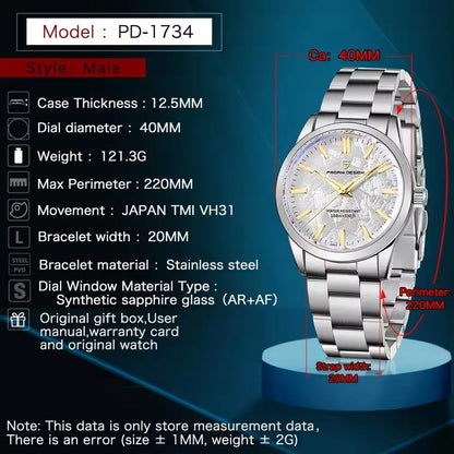 PAGANI DESIGN 40MM Orologio al quarzo da uomo con quadrante in meteorite, lusso business, zaffiro, acciaio inossidabile 316L, impermeabile 100M