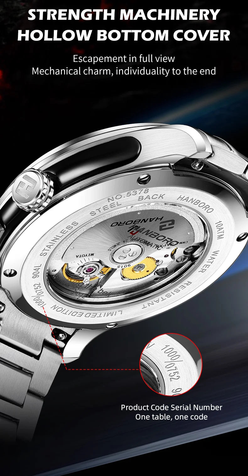 HANBORO Chime Series Modified Movement Men's Personalized Automatic Mechanical Watch