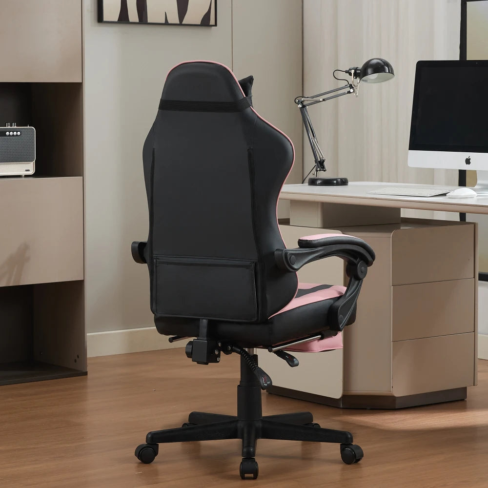 Ergonomic Gaming Chair with Storage Backrest, Adjustable Height Office Gaming Chair, Swivel Racing Computer Chair for Home Office & Gaming