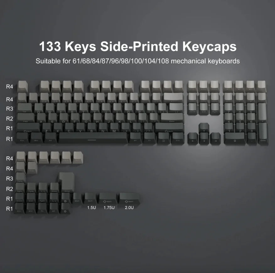 OEM PBT Side Engraved Keycaps for Mechanical Keyboard, 136-Key Red & Black Gradient Keycaps for MX Switch 60/64/84/98/108 Gaming Mechanical Keyboard