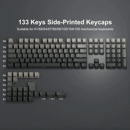 OEM PBT Side Engraved Keycaps for Mechanical Keyboard, 136-Key Red & Black Gradient Keycaps for MX Switch 60/64/84/98/108 Gaming Mechanical Keyboard