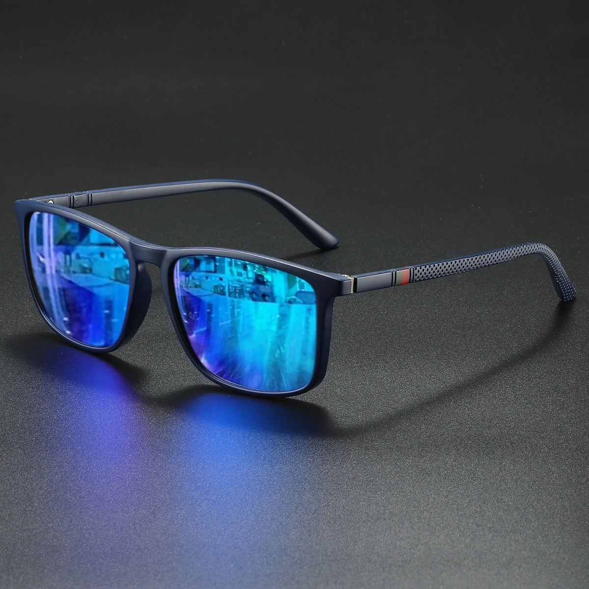 Classic Fashion Square Sunglasses - Lightweight Frame with Red/Green Stripe Temples, UV400 for Travel & Daily Wear