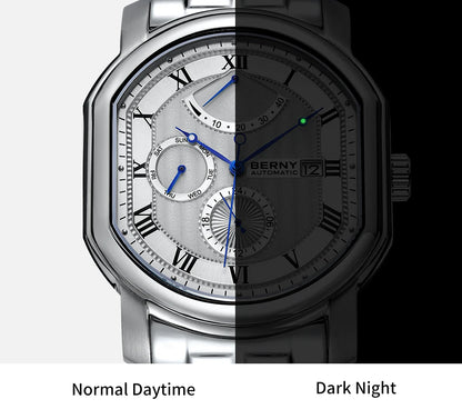 BERNY Men Mechanical Watch Top Accuracy Move Automatic Wristwatch Luxury Male Clock Sapphire Self-Winding Men's Watch Waterproof
