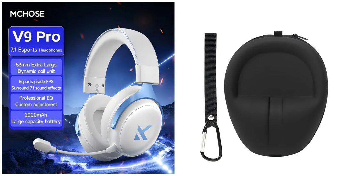 MCHOSE V9 Pro Gaming Headset Wireless Bluetooth Over-Ear Quad Mode Headphones with Microphone for PC Gaming Deep Bass ANC