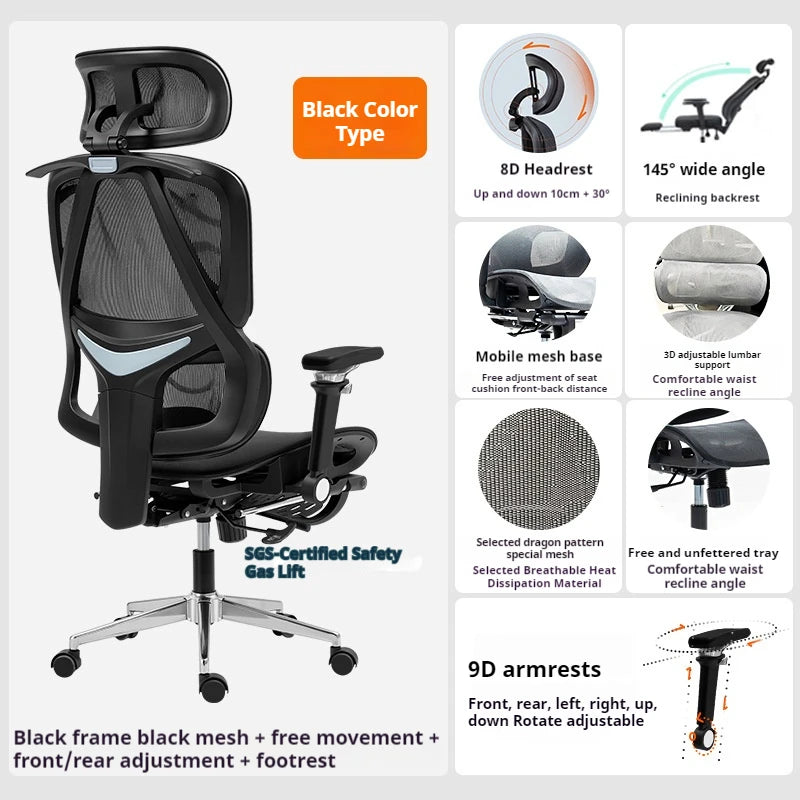 Ergonomic Gaming Chair with 8D Headrest, 3D Lumbar Support, 9D Armrest, 145° Reclining Mesh Computer Chair for Office & Gaming