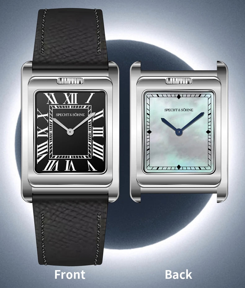 2025 New Specht & Söhne Double Face Square Watch For Men Sports Watches Overturn Stainless Steel Sapphire Crystal 50M Waterproof