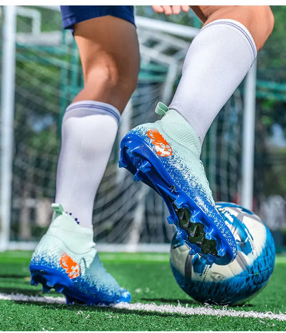 Men Women Football Boots High-top Non-Slip Soccer Sneakers Breathable Futsal Training Shoes Outdoor Grass Ankle Soccer Cleats