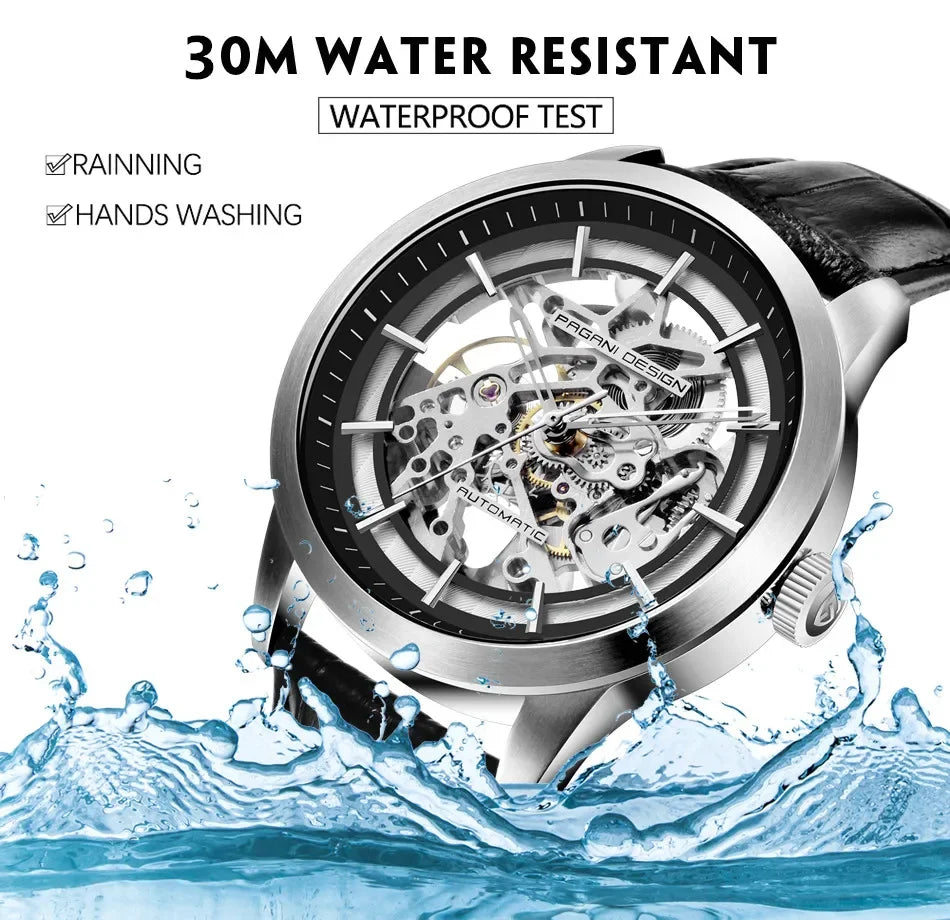 PAGANI DESIGN Business Man Watch Luxury Skeleton Hollow Leather Men's Wristwatch New Mechanical Male Clock Relogio Masculino