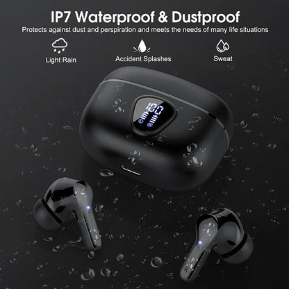 New Wireless Earbuds Bluetooth 5.3 HiFi Stereo Earbuds with ENC Noise Cancelling, IP7 Waterproof, 48H LED Display Charging Case, Deep Bass Wireless Earbuds with Microphone