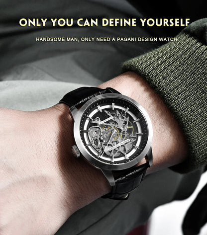 PAGANI DESIGN Business Man Watch Luxury Skeleton Hollow Leather Men's Wristwatch New Mechanical Male Clock Relogio Masculino