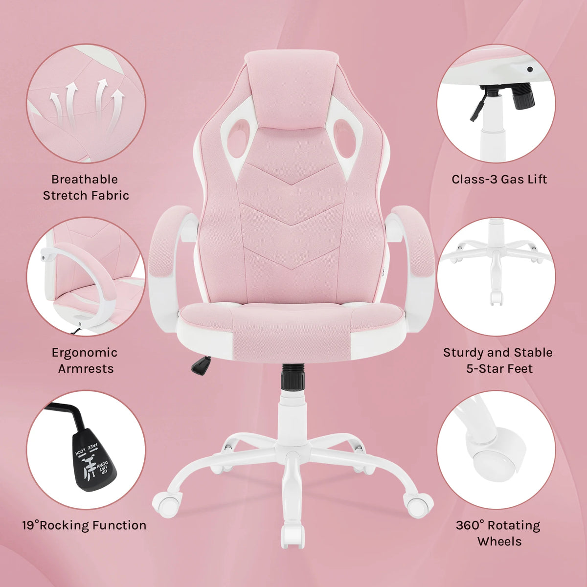 WOLTU Ergonomic Gaming Chair High Back Office Computer Chair with Adjustable Height, 360° Swivel, Reclining Tilt, Racing Style Executive Desk Chair