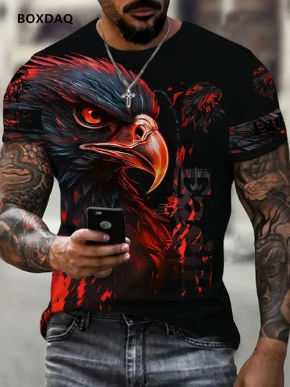 Pánské tričko Fashion Eagle, volný střih, kulatý výstřih, ležérní top s krátkým rukávem, 3D zvířecí potisk, street tričko, velká velikost 6XL, prodyšné tričko