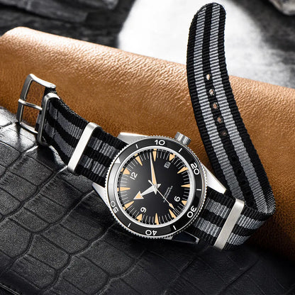 Relógio de homem automático japonês, com vidro de safira de 41 mm, resistente à água até 100 m, luminiscente e bracelete em nylon