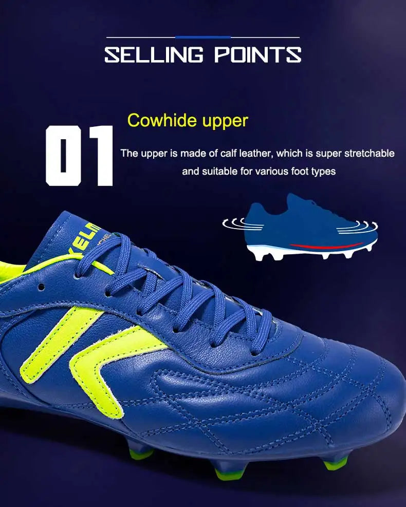 KELME FG Soccer Shoes Original Cow-Skin Sneakers Men Professional Grass Non-Slip Sports Training  Football Boots  ZX80011018