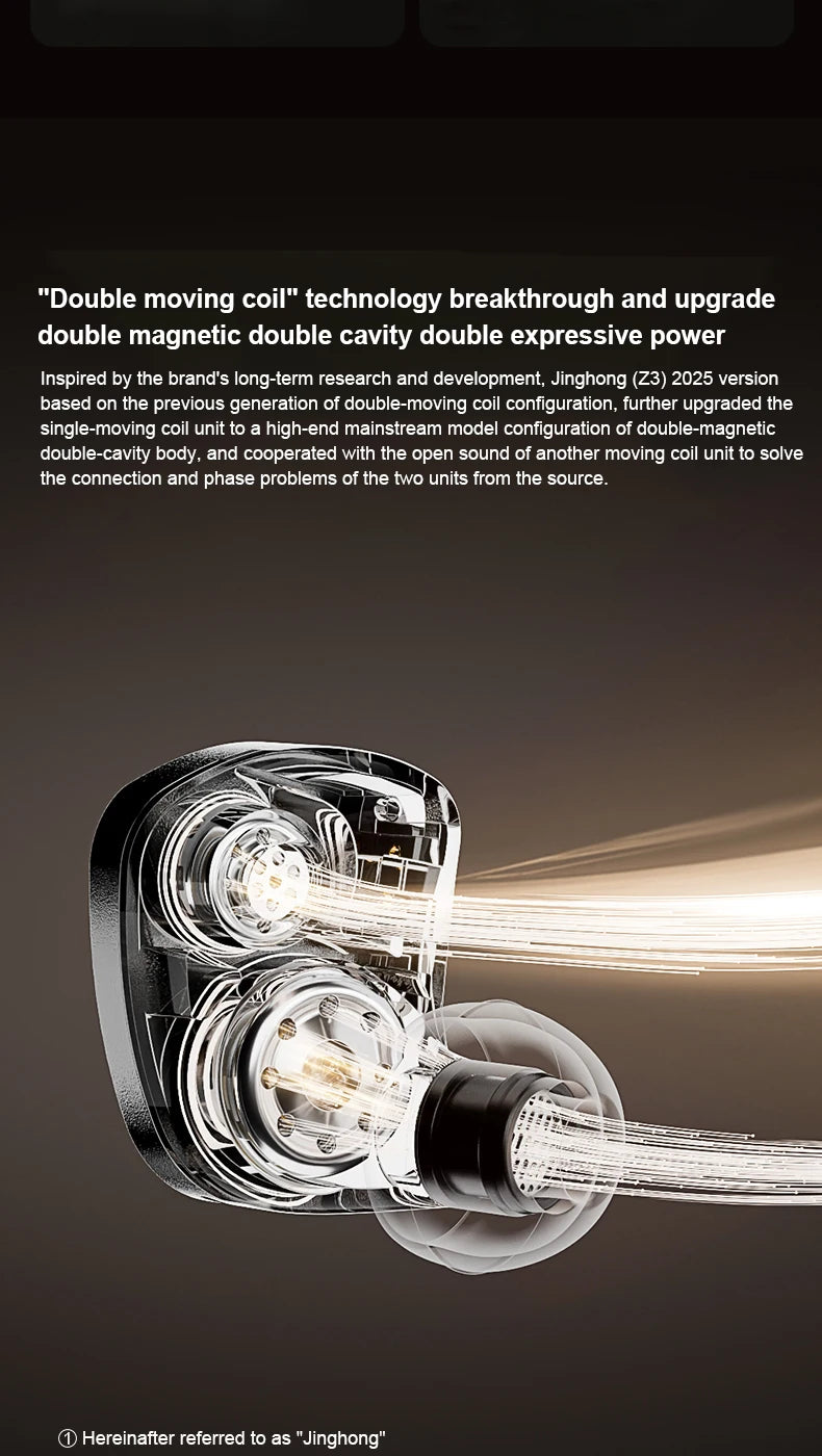 Zhulinniao JingHong Z3 HiFi Earphones Dual Dynamic Driver In-Ear Headphones, High-Fidelity Metal Music Monitor Earbuds with Wired & Bluetooth Audio