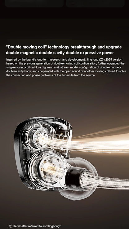 Zhulinniao JingHong Z3 HiFi Earphones Dual Dynamic Driver In-Ear Headphones, High-Fidelity Metal Music Monitor Earbuds with Wired & Bluetooth Audio