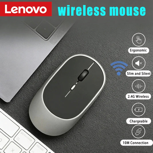 Ratón inalámbrico Lenovo USB recargable ergonómico con DPI ajustable, silencioso, 2.4G Bluetooth óptico, para gaming y oficina