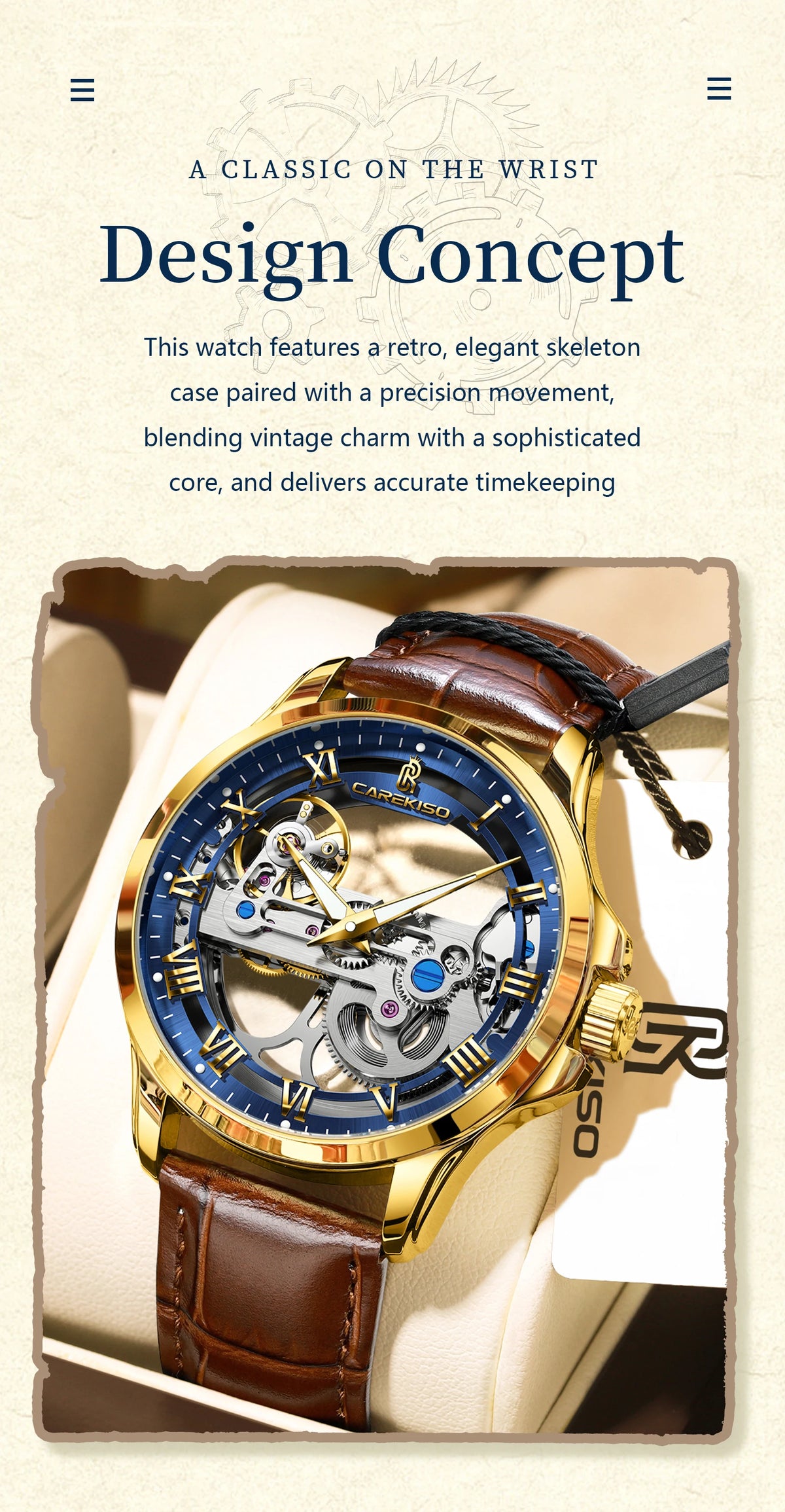 CAREKISO Fashion Men's Watches Original Mechanical Leather Men Clock Waterproof Hollow Tourbillon Automatic Man Watch Reloj Male