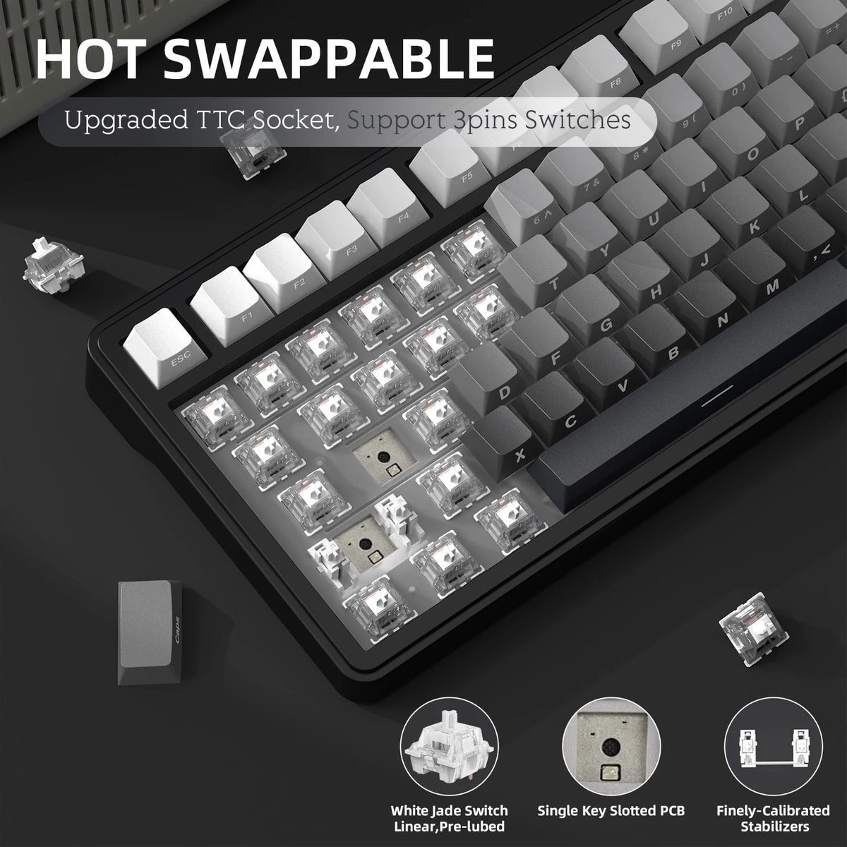 ATTACK SHARK X85 Tri-Mode Gasket Mechanical Keyboard 75% Wireless Hot Swappable RGB Gaming Keyboard with CNC Knob, 5-Layer Sound Dampening & NKRO