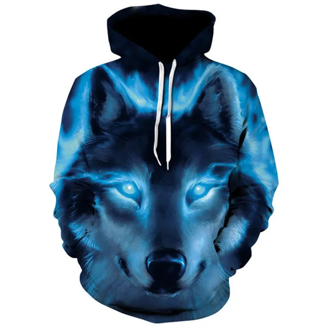 2023 Men's Oversized Hoodie 3D Wolf Animals Pattern Ferocious Warrior Fashion Sweatshirt Loose Street Funny Tracksuits Fitness