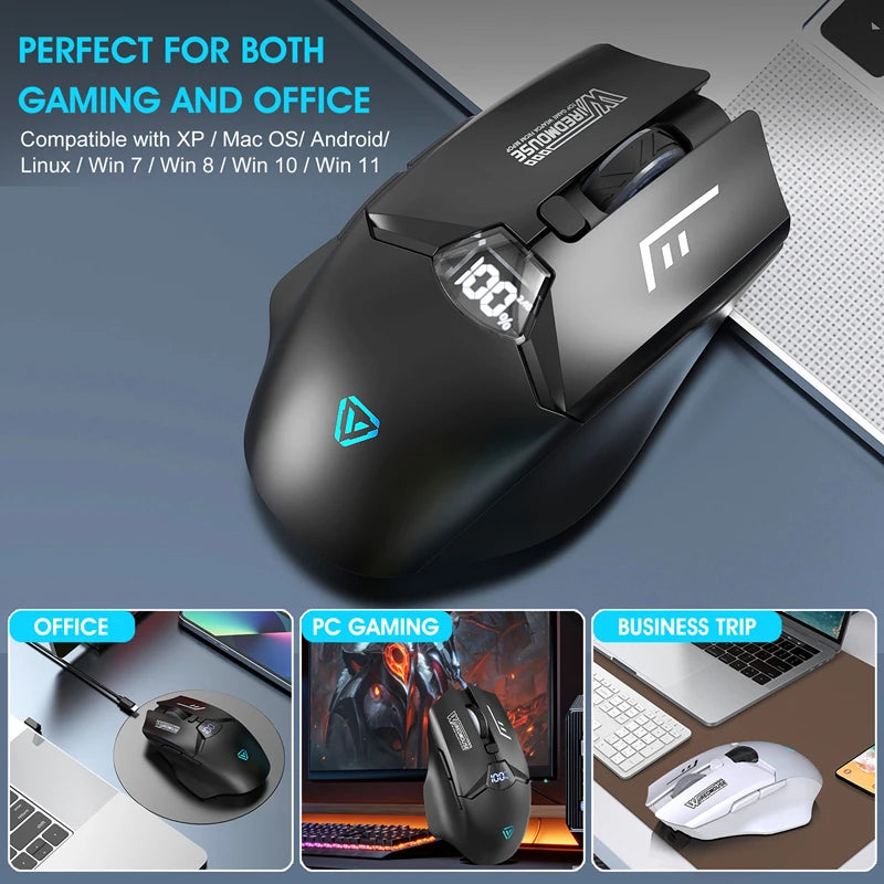 Ratón Bluetooth inalámbrico de doble modo con pantalla inteligente, carga silenciosa, para oficina, gaming, portátil y tablet, universal