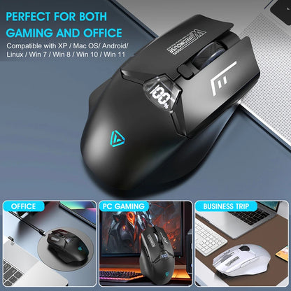 Ratón Bluetooth inalámbrico de doble modo con pantalla inteligente, carga silenciosa, para oficina, gaming, portátil y tablet, universal