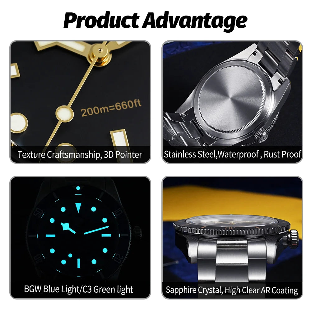 Watchdives WD7922 Quartz Watch Men VH31 Movement Sapphire Crystal 200m Waterproof Wristwatch Luminous 37mm Vintage BB54 Watches