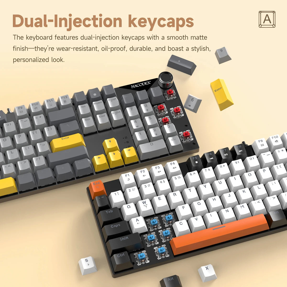 AJAZZ NK104 Wired Typing Mechanical Keyboard with Metal Knob Switch and Backlight Function for Laptops