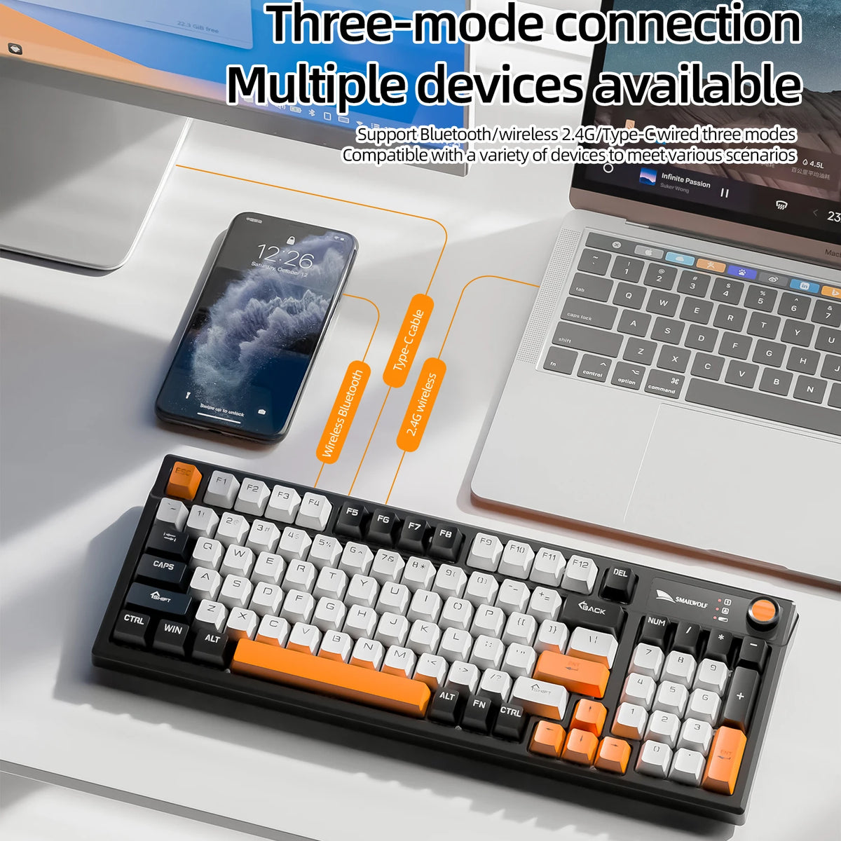SMAILWOLF MK95 Bluetooth Wireless Three-Mode Mechanical Keyboard Korean Customized Office Gaming Laptop with RGB Lighting Effect