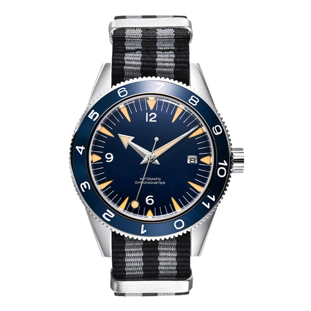 Relógio de homem automático japonês, com vidro de safira de 41 mm, resistente à água até 100 m, luminiscente e bracelete em nylon