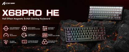 ATTACK SHARK X68PRO HE Wireless Rapid Trigger Gaming Keyboard, 60% Hall Effect Magnetic Keyboard, Tri-Mode Mechanical Gaming Keyboard with 8K Polling Rate & Adjustable Actuation
