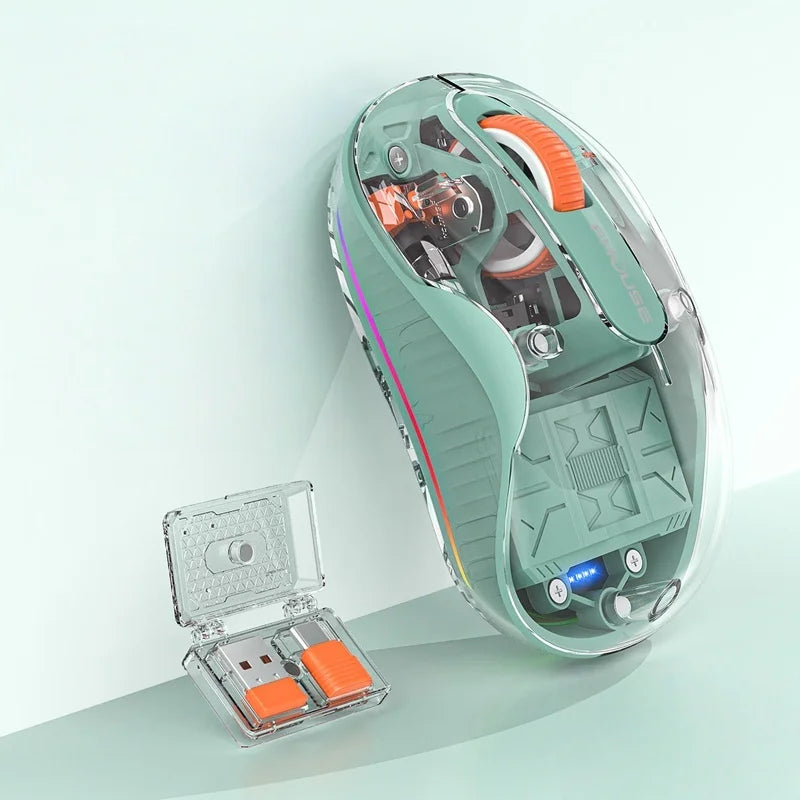 Lenovo Transparent Wireless Mouse Tri-Mode Bluetooth 2.4G Rechargeable RGB Breathing Light Mouse for Laptop PC Office